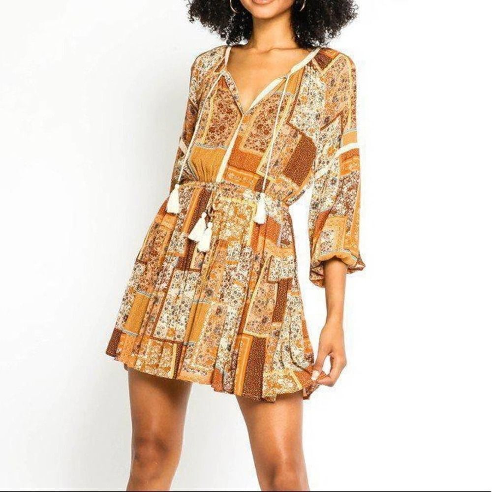 Olivaceous Boho Patchwork Dress